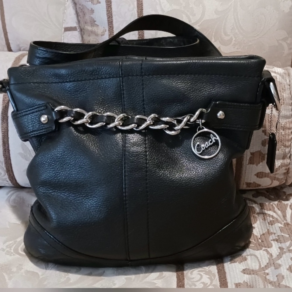 Coach Black Leather Chain Tote Bag Y2K EUC